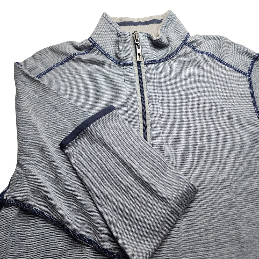 Tommy‎ Bahama Reversible Mens Small Blue Heather Quarter Zip Pullover Sweater